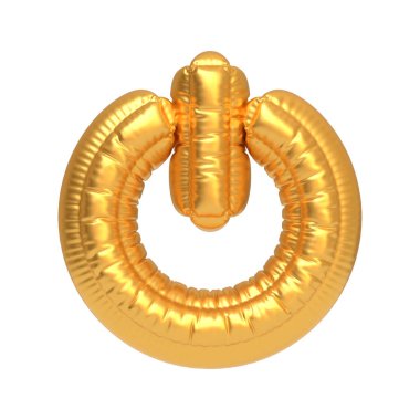 Güç düğmesi şeklinde parlak altın bir balon. Teknoloji temalı etkinlikler, partiler ve dekorasyonlar için mükemmel. 3 Boyutlu resimleme