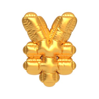 Yen para birimi sembolü şeklinde parlak altın folyo balonu, finans temaları, kutlamalar ya da işle ilgili dekorasyonlar için mükemmel. 3 Boyutlu resimleme