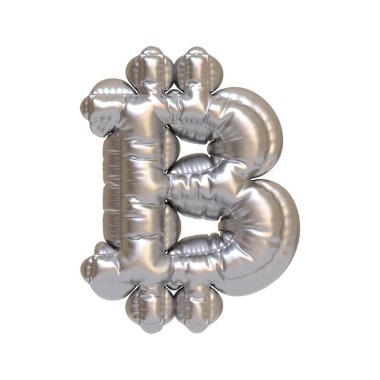 Bitcoin para sembolü şeklinde metalik gümüş balon, kripto para teması, olaylar veya modern finans tasarımları için mükemmel. 3 Boyutlu resimleme