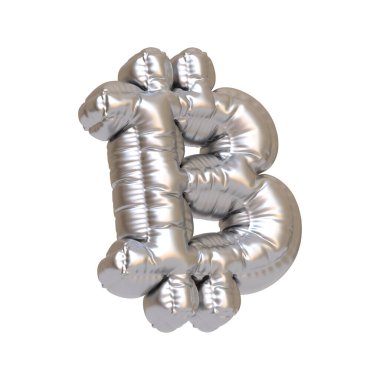 Bitcoin para sembolü şeklinde metalik gümüş balon, kripto para teması, olaylar veya modern finans tasarımları için mükemmel. 3 Boyutlu resimleme