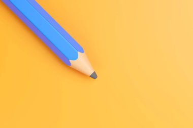 Canlı turuncu arkaplan üzerine mavi kalem ucu yakın plan, yumuşak gölgeli en az üç boyutlu resim