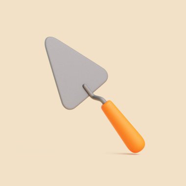 Turuncu saplı eğri 3 boyutlu mala bej arka planda izole edilmiş, en az inşaat aracı illüstrasyonu