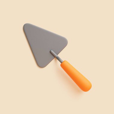 Turuncu saplı, bej arka planda izole edilmiş bir taş malanın en az üç boyutlu çizimi