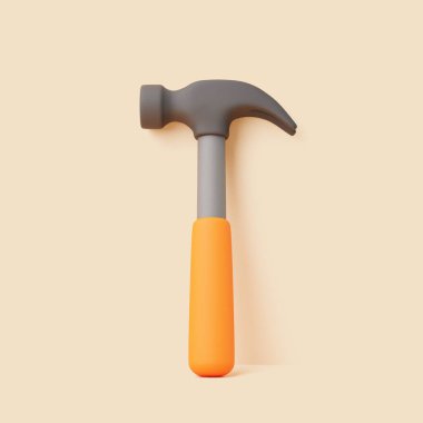 Turuncu saplı ve yumuşak bej arkaplanlı 3 boyutlu bir pençe çekicinin ön görüntüsü