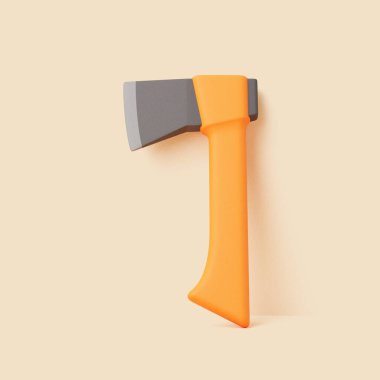 Turuncu saplı baltayla bej arka planda gri metal bıçak var.