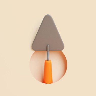 Bej arka planda turuncu saplı üç boyutlu malanın üç boyutlu çizimi, inşaat aracı