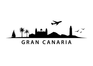 Gran Canaria, İspanyol Adası Peyzaj Vektörü Silueti
