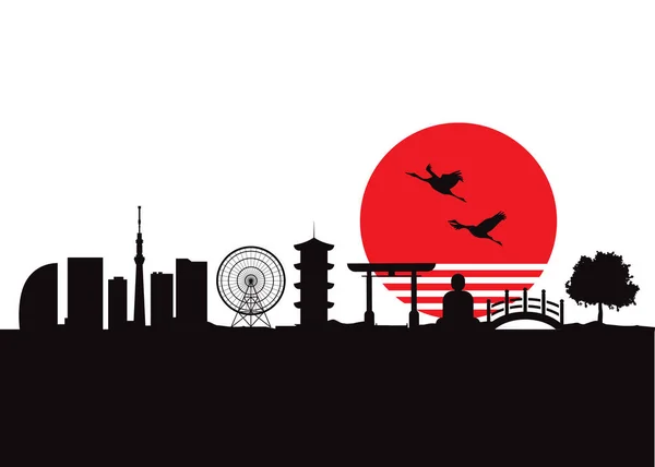 Ιαπωνικό Τοπίο Ορίζοντα Του Τόκιο — Διανυσματικό Αρχείο