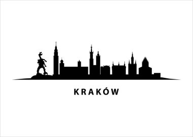 Krakow Vektörü Skyline Polonya 'nın Siyah Silueti Krakow