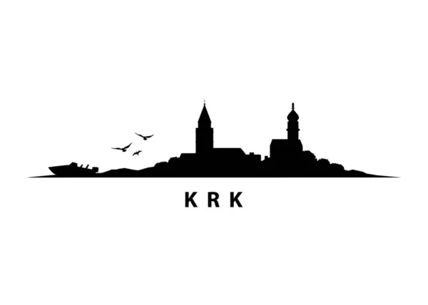 Krk Island Chorvatsko Vector Black Shape Ink Silhouette Graphic — Stockový vektor