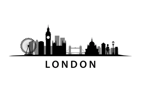 Лондонский Капитолий Великобритании Сити Скайлайн Городской Ландшафт Черном Силуэт Векторная — стоковый вектор