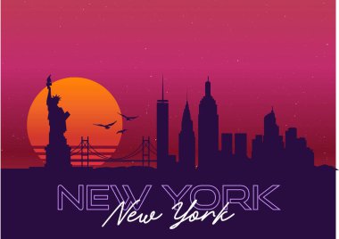 New York, ABD Manzarası Skyline Vektör Grafiği