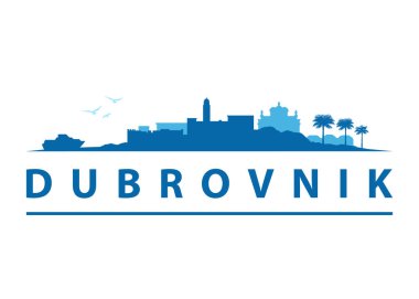 Dubrovnik Hırvat Şehri Skyline Manzarası Siyah Vektör Şekil Silueti Grafiği. Hırvatistan 'da İstikamet.
