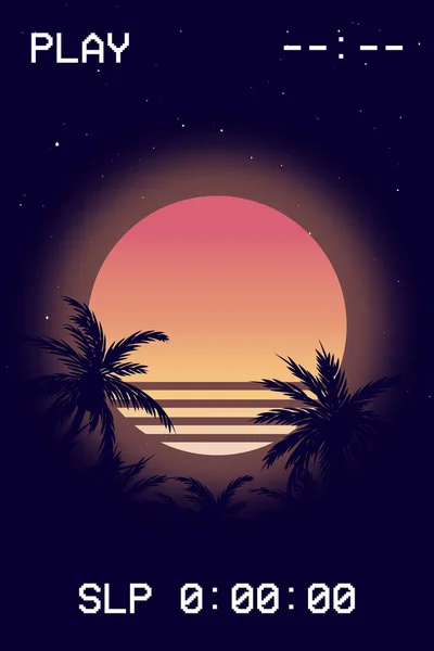 Synthwave Vector Illustration Apparel Palms Sunset Los Angeles Vibes Outrun — Stock Vector