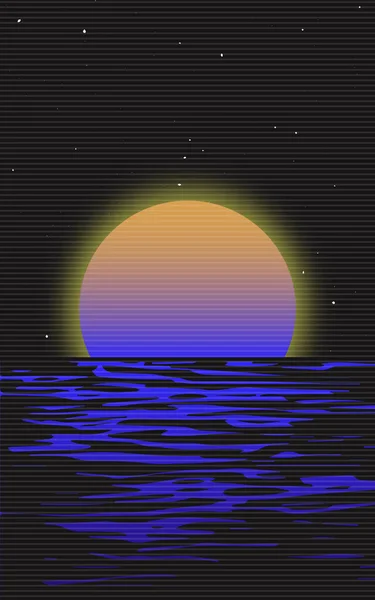 Захід Сонця Зірки Дивись Синтхвильова Графіка Плаката Ілюстрація Дизайну Ретро — стоковий вектор