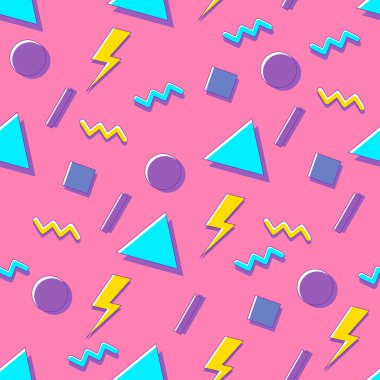 90 'lar kusursuz model vektör sanatı grafiği. Dekoratif arka plan tasarla. Eski tarz tekstil grafikleri. Geometrik soyut renkli sanat eserleri.