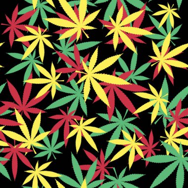 Kenevir Kusursuz Şablon. Jamaika 420 Psychedelic grafik vektörü. Marihuana yaratıcı tasarım. Esrar yapraklı reggae arka planı. Tekstil görsel içeriği.