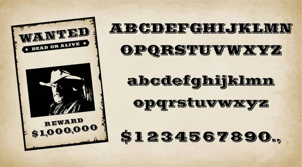 Alfabeto Ocidental Selvagem Com Cartaz Modelo Queria Coleção Cowboy Abc — Vetor de Stock