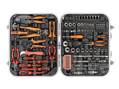 Plastik kutuda el aletleri seti.