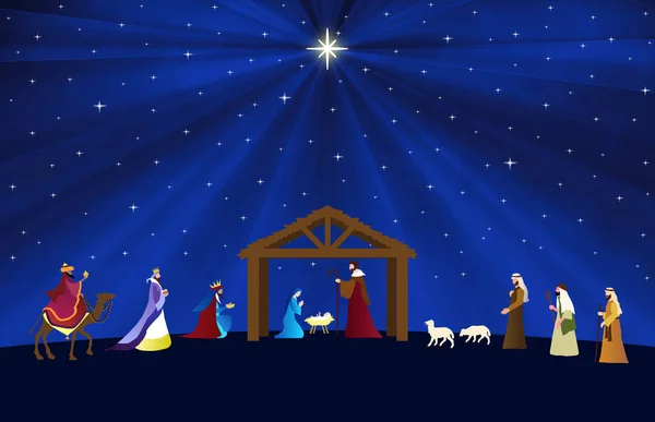 Noel Doğum Sahnesi Bilge Adam Çoban Hayranlığı Duvar Kağıdı Tebrik — Stok fotoğraf