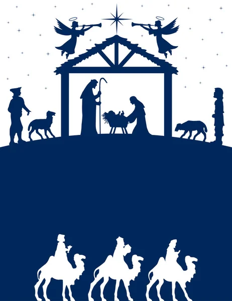 Иллюстрация Рождественских Открыток Силуэты Синего Цвета Выделены Белом Фоне Вектор — стоковый вектор