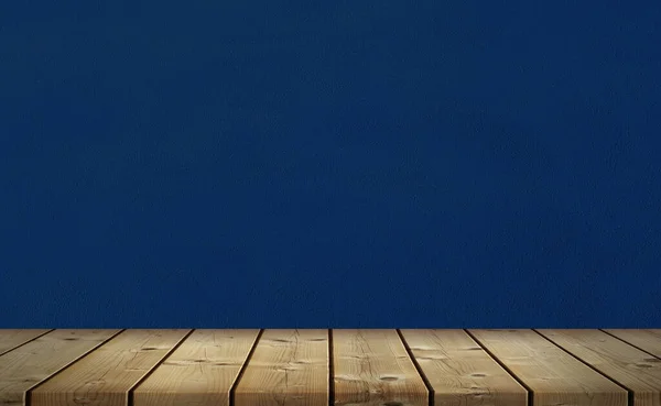 Quarto Interior Com Piso Madeira Parede Gesso Cimento Azul — Fotografia de Stock