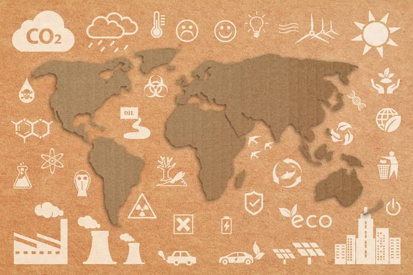 Концепція Екології Стійкий Світ Зелена Трава Текстурована Карта Світу Над — стокове фото