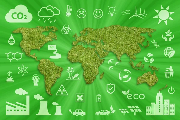 生态概念 世界地图的轮廓 绿色世界 — 图库照片