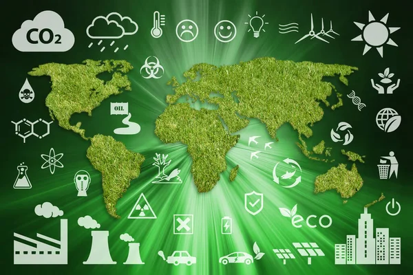 Ekologiskt Koncept Världskartsiluett Grön Värld — Stockfoto