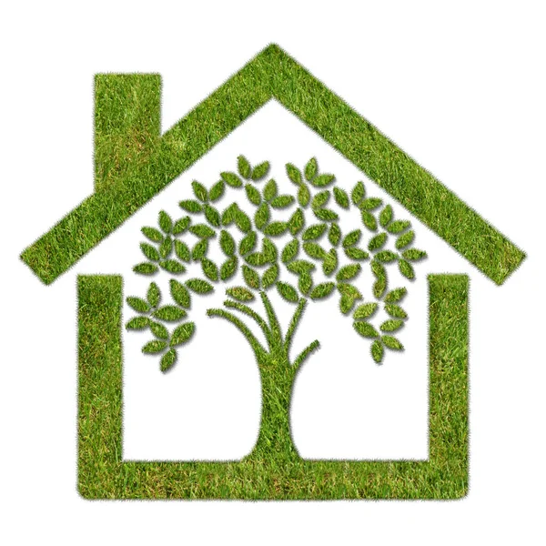 Ecology Concept Tree Sustainable House Grass Textured House Tree White — Stock Photo, Image