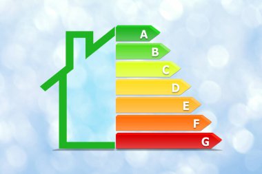 Ekoloji konsepti, enerji verimliliği. Enerji verimliliği grafiği içeren ev şekli. 