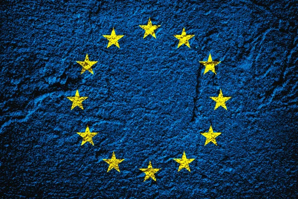 Európai Unió Zászló Kőfal Háttér — Stock Fotó