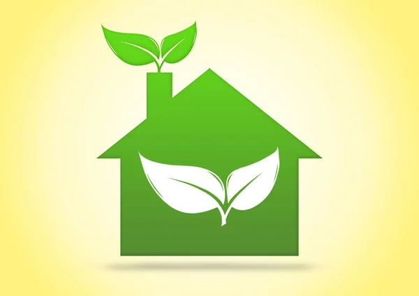 Conceito Ecologia Forma Casa Sustentável Com Planta Folhosa Parede — Fotografia de Stock