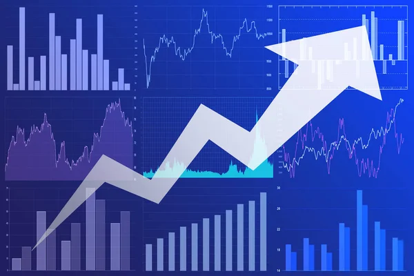 Gráfico Bursátil Con Gráfico Gráficos Sobre Fondo Azul Concepto Financiero — Foto de Stock