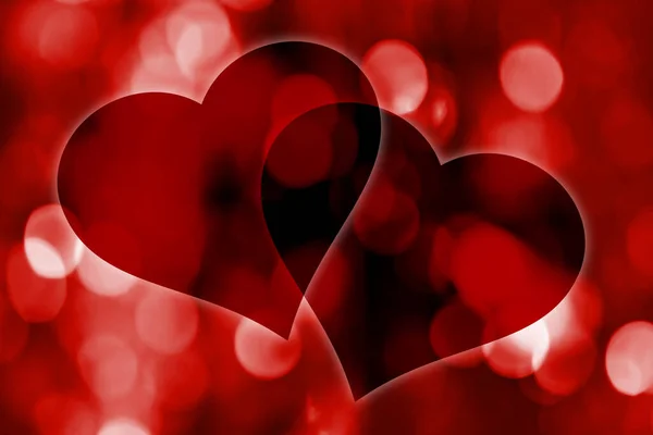 Alla Hjärtans Dag Bokeh Bakgrund Med Röda Hjärtan — Stockfoto