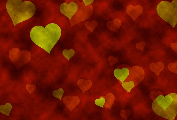 红黄两色心的抽象背景 — 图库照片