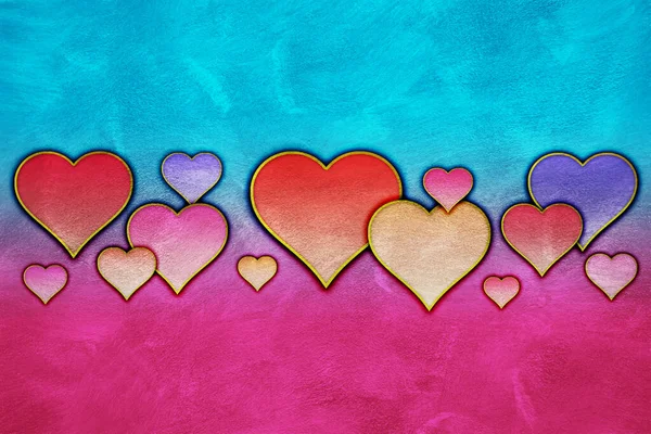 Bunte Herzen Auf Blauem Und Rosa Hintergrund — Stockfoto