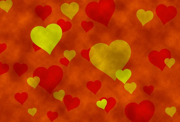 红黄两色心的抽象背景 — 图库照片