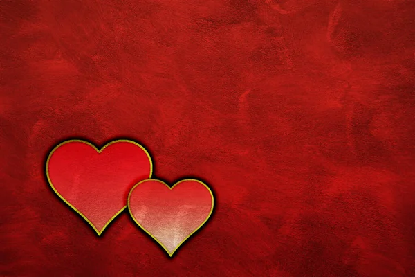 Beautiful Two Red Hearts Grunge Background Place Text — Stock Photo, Image
