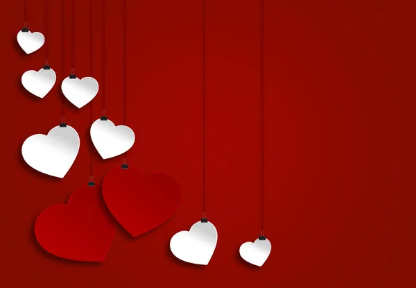 情人节那天红色背景与纸做的爱心 — 图库照片