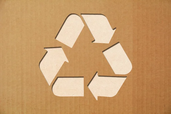 Textura Cartón Con Símbolo Reciclaje — Foto de Stock