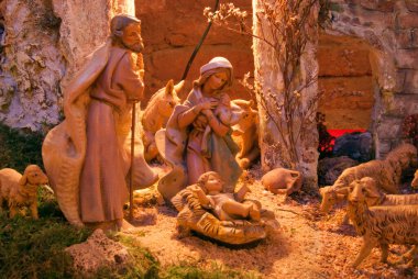 İsa 'nın Doğumu Sahnesi Aşk ve barış mesajı ile silueti 