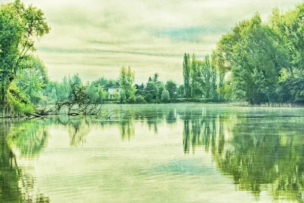 Wunderschöne Landschaft Mit See Und Grünen Bäumen — Stockfoto