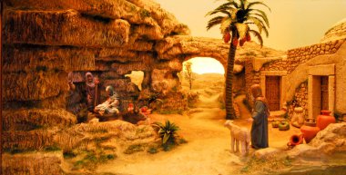 İsa 'nın Doğumu Sahnesi Aşk ve barış mesajı ile silueti 