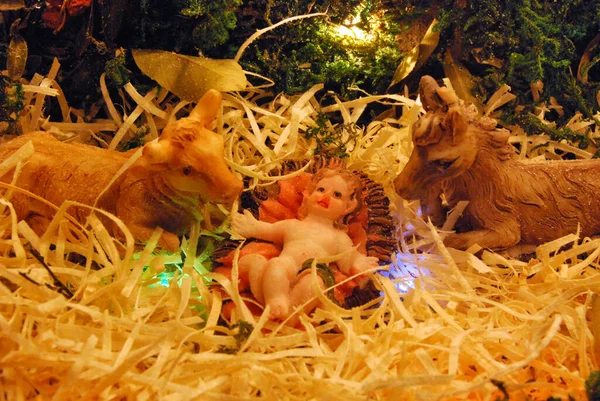 Nativité Scène Silhouette Avec Amour Message Paix — Photo