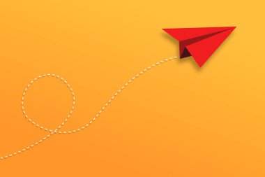 Sarı-turuncu arka planda uçan kırmızı kağıt uçak