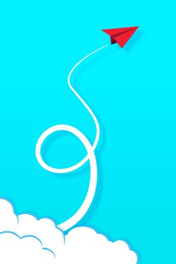 Mavi gökyüzünde uçan sarı kağıt uçak.