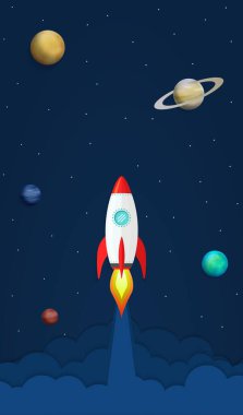 Roket gemisi fırlatma başlangıç arkaplan çizimi. Piyasadaki iş ürünü kavramı, girişim, büyüme, yaratıcı fikir.