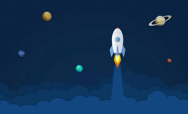 Lanzamiento Nave Cohete Ilustración Fondo Inicio Concepto Producto Empresarial Mercado — Vector de stock