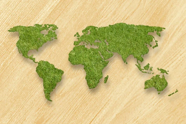 Grön Världskarta Trä Bakgrund — Stockfoto